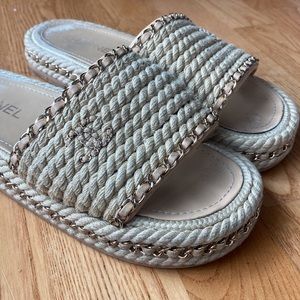 Chanel espadrille raffia chain sandals size 39